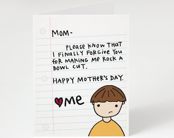 Bowl Cut Mother's Day Greeting Card. Mother's Day Card. Funny Mother's Day. Funny Momma's Day Card. Funny Card. Bowl Cut. hair.