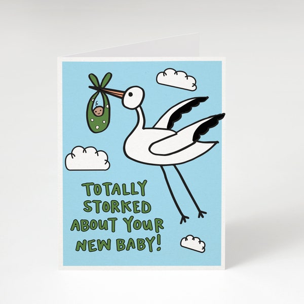 Totally Storked About Your New Baby! Greeting Card by Tiny Gang Designs. Funny Baby Card. Funny New Baby Card. Funny Baby Shower Card. Baby.