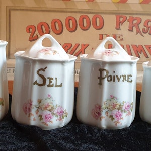 SET VAN VIER Vintage Franse art nouveau-voorraadpotten met deksel, keramische jerrycans, containers, potten, porselein, porselein, kitchenalia, antiek