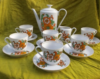 14teiliges Kahla Kaffee Service, Vintage, 1970er Jahre, Original, Retro, Tassen, Untertassen, Geschirr, Porzellan, Tee, Geschirr, Geschirr