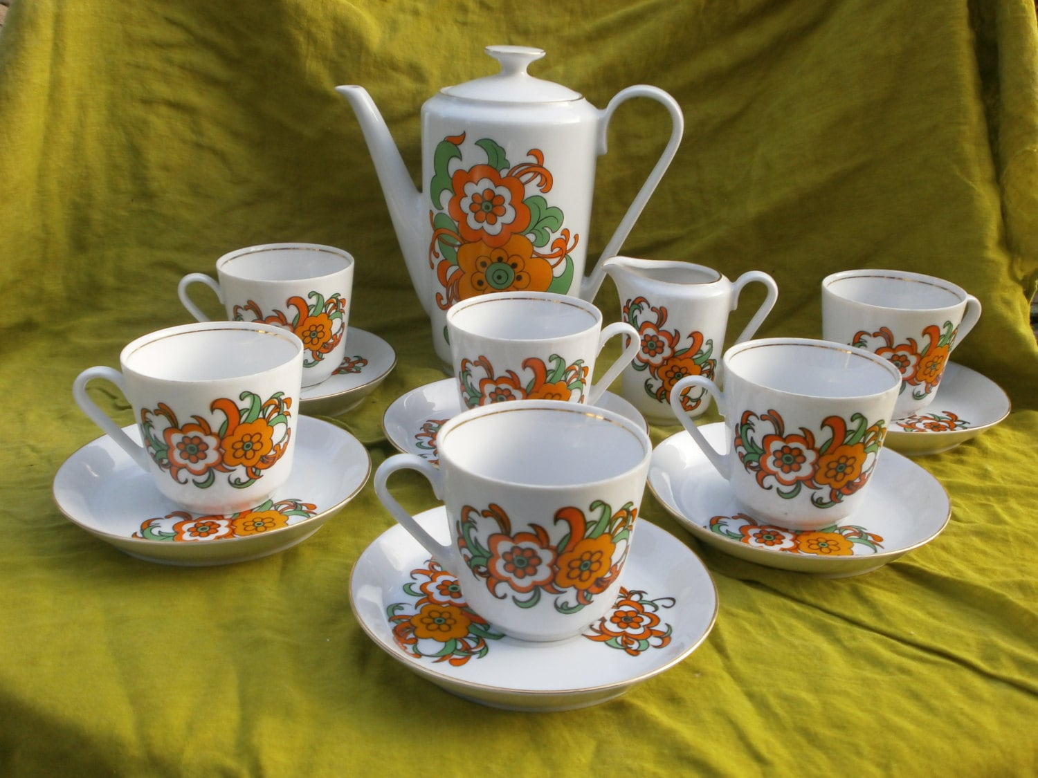 Vintage Kahla Coffee Service: 1970s German Floral Porcelain, 14
