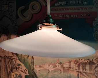 Original Vintage French Coolie light shade, white milk glass, opaline, Art Deco, Antique, pendant fixture, Chateau Chic