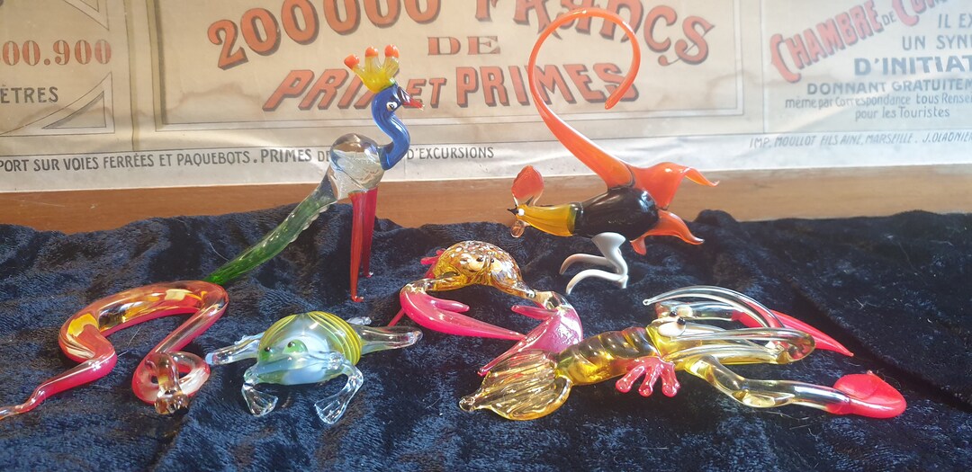 SET OF SIX Beautiful Vintage Glass Animals Multicoloured, Handmade