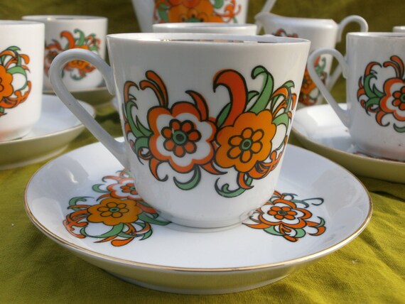 Servicio de caf Kahla vintage d cada de 1970 original retro
