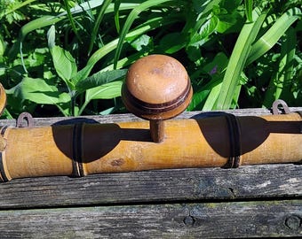 Vintage French Faux Bamboo Coat Rack: Rustic Wooden Wall Hanger