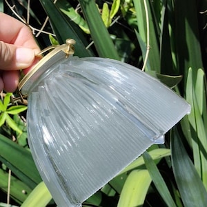 Vintage holophane Light Shade. Prismatic glass, Loft, Industrial, Deco, ribbed. Opaque glass French, gallery, France, pendant fixture