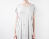 Karin A. Short Sleeves Casual Dress Stone Colour Comfortable Urban Women Wear w/ Slit Rectangler Dress w/ Handmade Print