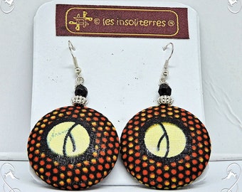 boucles d'oreilles pendantes rondes  en tissu wax africain