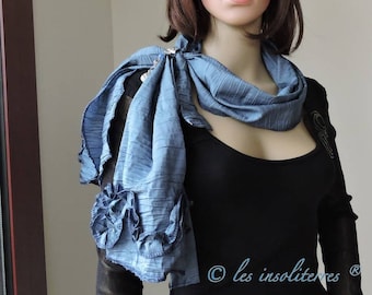 closed with jewel blue polyester EFC5 satin frilly satin scarf