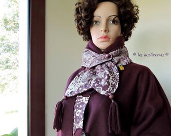 scarf snood bi polar purple aubergine cotton printed aubergine plum color match the cape coat
