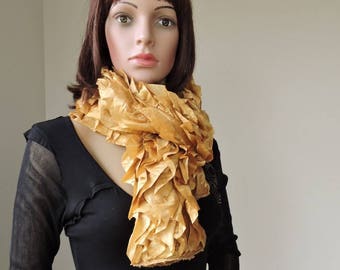 scarf color polyester satin frilly satin gold EFC6