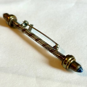 Mexican STERLING Silver Vermeil LAPIS stone swirling bar pin brooch signed