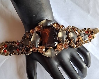Large Rhinestone Juliana cushion multi shape Wide costume bracelet
