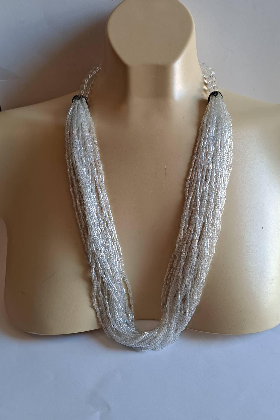 MIRIAM HASKELL draping Glass crystal bead Multi strand Chandelier signed Vintage necklace