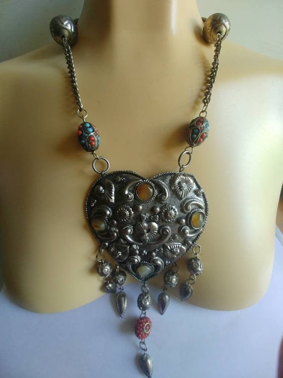 HUGE Agate stone  Dangling Persian Indian Filigre… - image 1