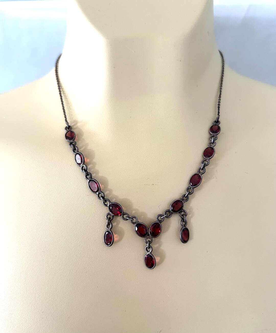 STERLING Silver GARNET Sparkling Stone Chandelier Drop Necklace - Etsy