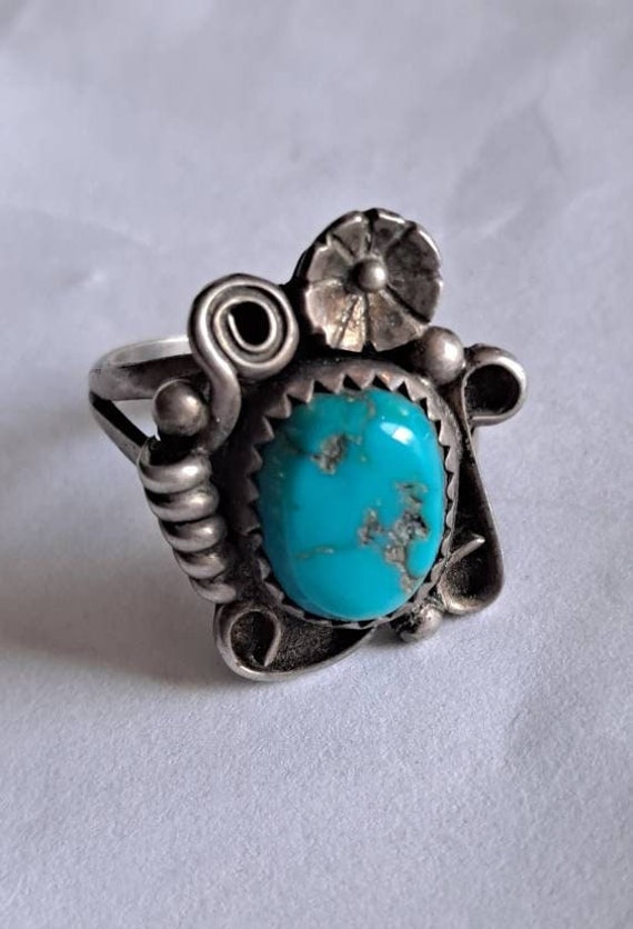 Native American Navajo STERLING Silver TURQUOISE … - image 1