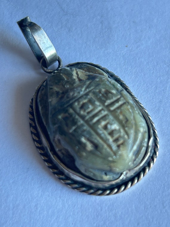 Egyptian SCARAB Sterling silver Agate carved stone