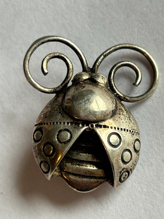 STERLING Silver Lady Bug brooch pin hallmarked - image 1