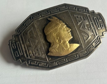 PERU 18k sterling silver signed GAVIDIA Inca warrior brooch