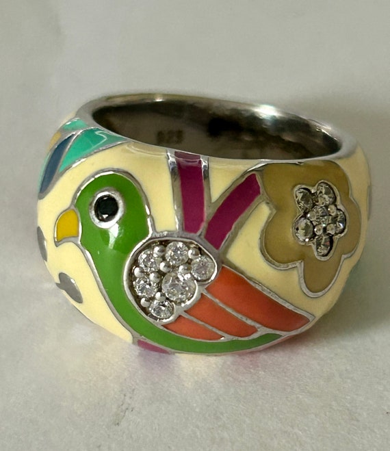 Belle Etoile Signed STERLING Silver Enameled Bird… - image 6