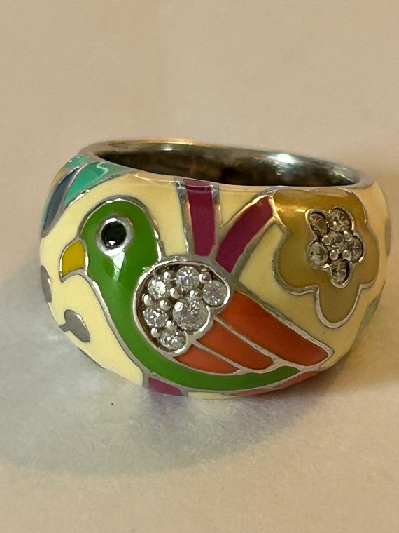 Belle Etoile Signed STERLING Silver Enameled Bird… - image 1