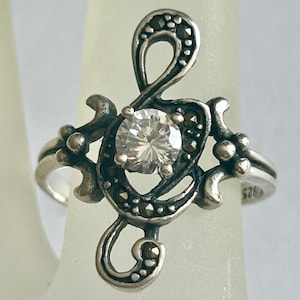 STERLING SILVER Musical Note CZ faux diamond marcasite scroll ring