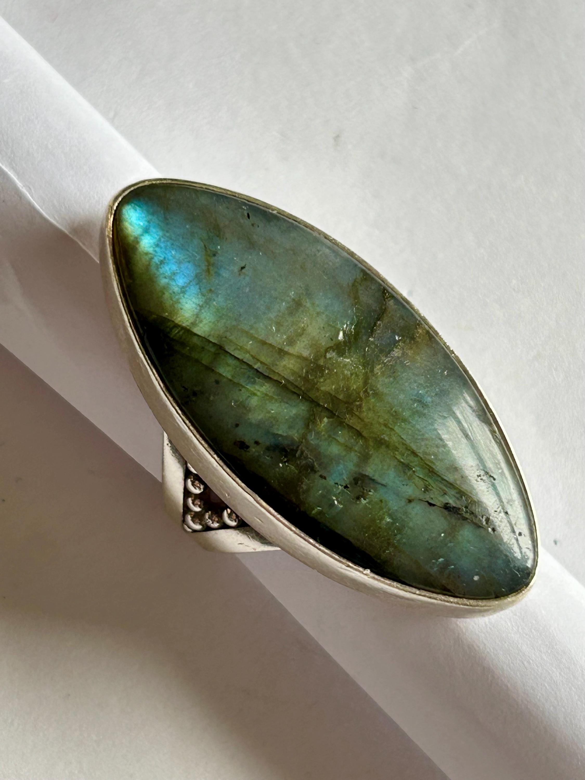 Huge SAJEN Sterling Silver Labradorite Obsidian Large Bold Signed