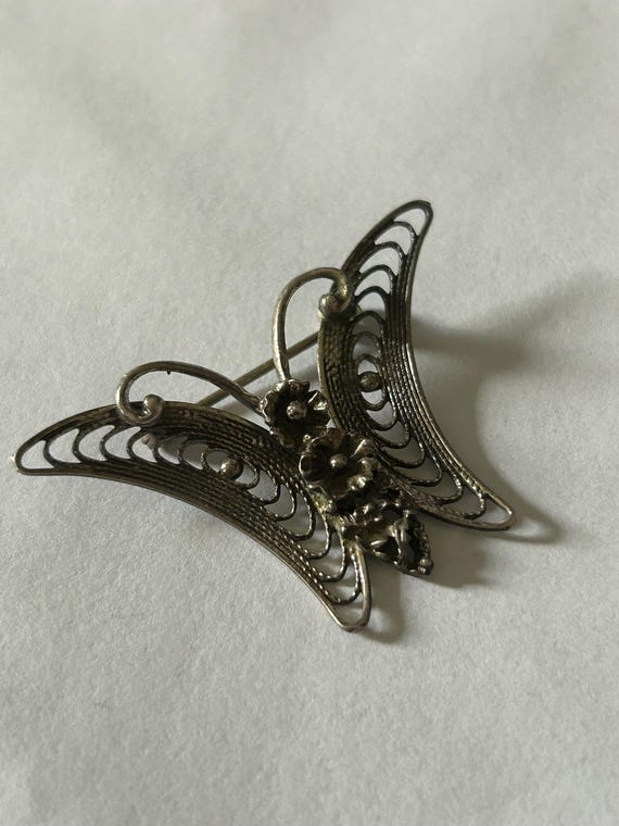 BEAU Sterling Silver BUTTERFLY filigree signed brooch