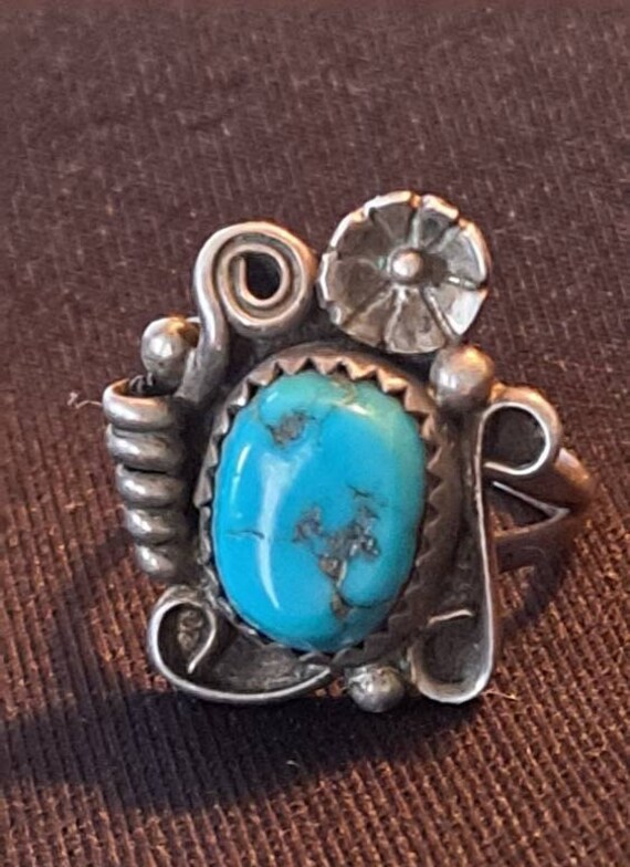 Native American Navajo STERLING Silver TURQUOISE … - image 5