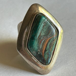 Sterling SILVER Jay KING Southwestern Desert Rose Trading signed Blue Agate stone ring