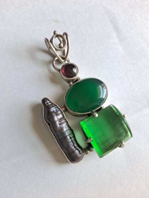 STERLING SILVER Chrysoprase Amethyst Mother of Pe… - image 1