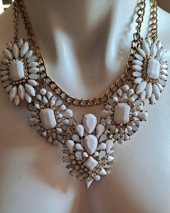 Stunning Milk Glass WHITE Crystal rhinestone laye… - image 1