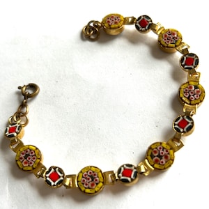 Fabulous MICRO MOSAIC yellow multi color floral feminine Italian bracelet