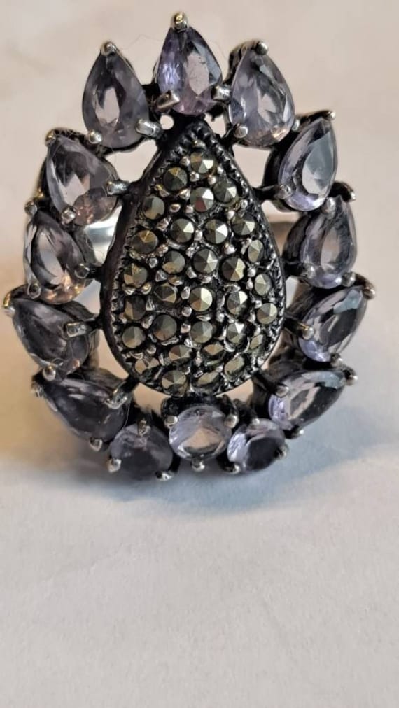 BIG Sterling SILVER AMETHYST Marcasite large spark