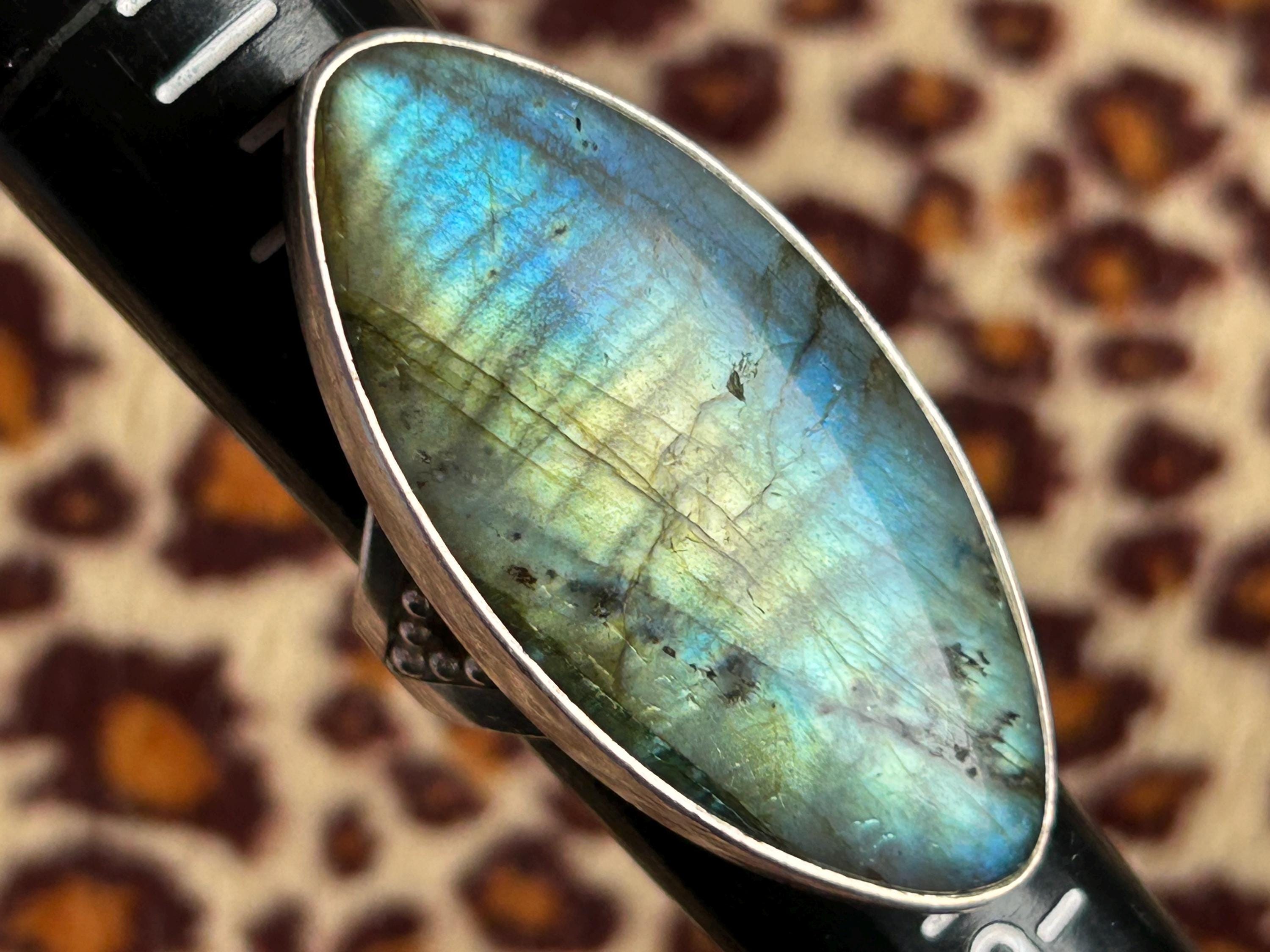 Huge SAJEN Sterling Silver Labradorite Obsidian Large Bold Signed