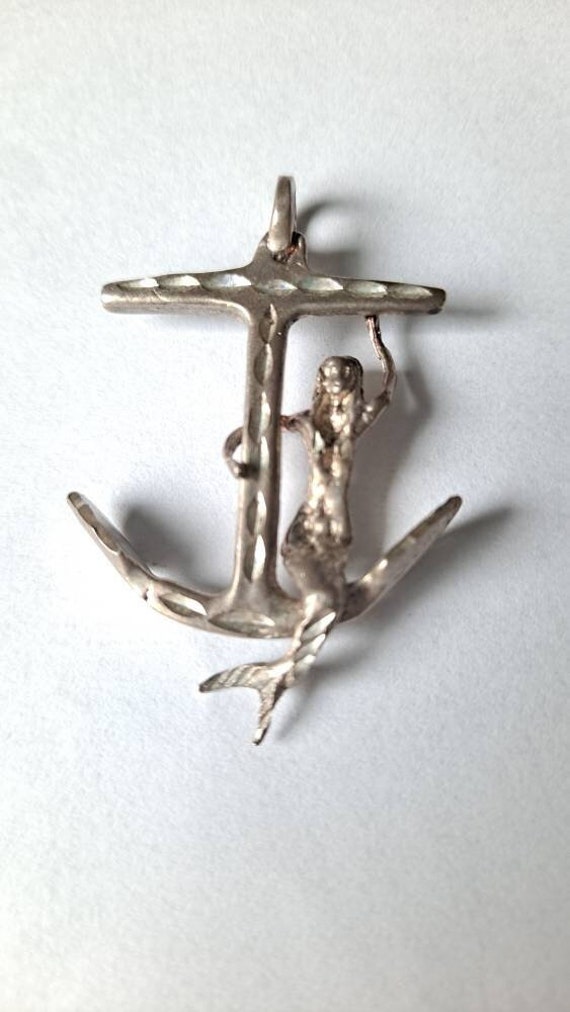 STERLING Silver NAVY Marine Anchor Mermaid large p