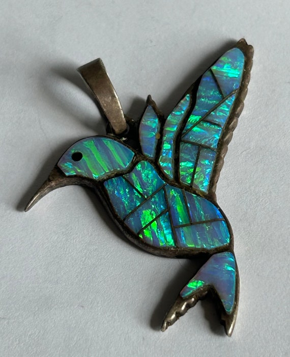 Marvelous Native American Zuni Signed Blue Gem Coral Inlay Silver Hummingbird Huge Ring Marvelous Native American Zuni Signed Blue Gem Coral Inlay Silver Hummingbird Huge Ring