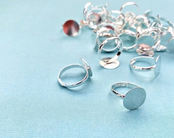 Adjustable Ring Blank, Silver Tone, 14mm  extra large glue pad, lead free, Ring for crafts, Kids crafts, easy DIY jewelry, ring base finding