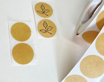 Kraft Sticker, 1 inch round, blank small sticker for envelopes, thank you note, customer appreciation, Wedding Shower Favor Sticker, blank