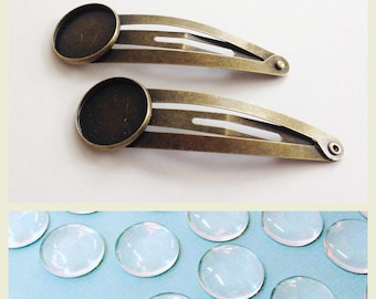 Qty 10 DIY snap clip kit. Antique Brass snap clip with glass cabochon. DIY hair clip, hair barrette, girls hair clip. 18mm bezel setting
