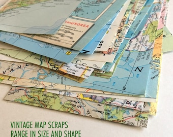 Vintage Map Scrap Pieces. DIY card making, scrapbook map, ephemera map crafts, paper crafts, vintage map atlas, collage maps, school project