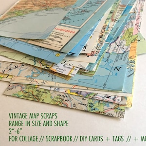 Vintage Map Scrap Pieces. DIY card making, scrapbook map, ephemera map crafts, paper crafts, vintage map atlas, collage maps, school project