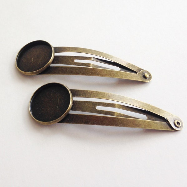 QTY 10 Antique Brass snap clip, hair clip, 18mm bezel setting.  Snap clip blank, DIY hair clip, hair barrette, cabochon setting