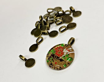 Antique brass Tone Pendant Bail, 10 mm flat round glue on flat pad, DIY pendant, lead free, Tibetan Style Alloy, Flat Pad Pendant Bails