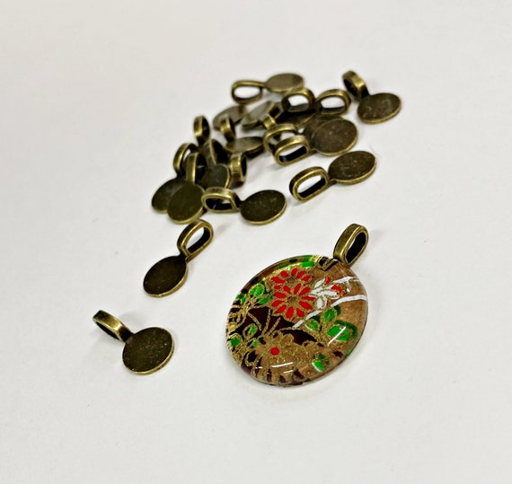 Antique brass Tone Pendant Bail, 10 mm flat round glue on flat pad, DIY pendant, lead free, Tibetan Style Alloy, Flat Pad Pendant Bails