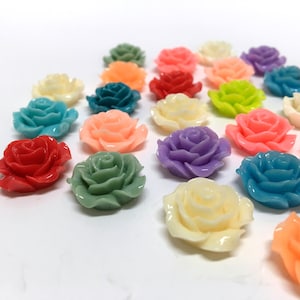 Resin Flower Cabochon.  20mm, Rose Flower Cabochon, assorted colors, mixed lot.  DIY magnets, craft embellishment, hair crafts, brooch