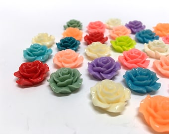 Resin Flower Cabochon.  20mm, Rose Flower Cabochon, assorted colors, mixed lot.  DIY magnets, craft embellishment, hair crafts, brooch