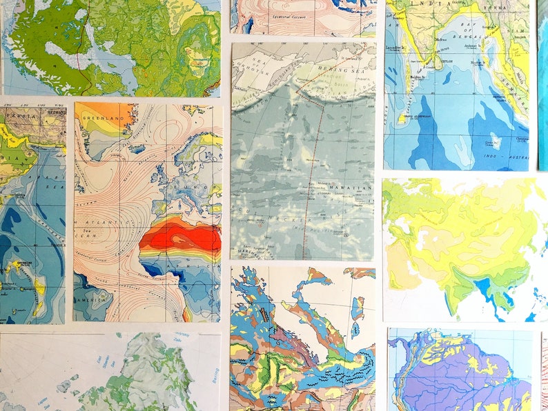 Vintage Maps, geomorphology, topography maps, DIY card making, scrapbooking maps, map scraps, crafts, paper crafts, DIY bunting. Qty 20 4x6 image 2