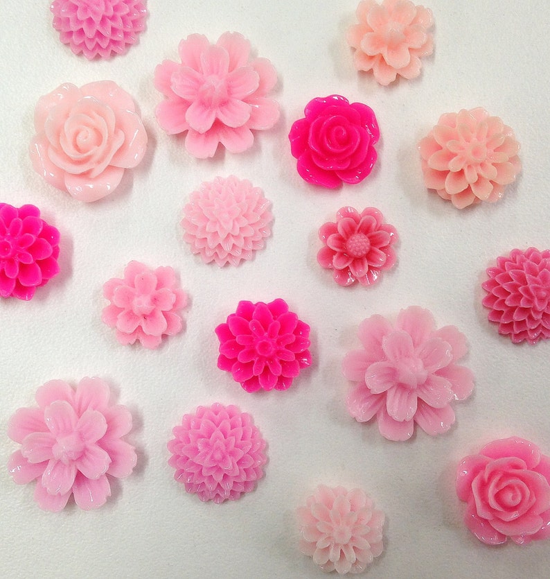 Qty 10 Resin Flower Cabochon. Mixed Lot Pink Resin Flowers. Etsy